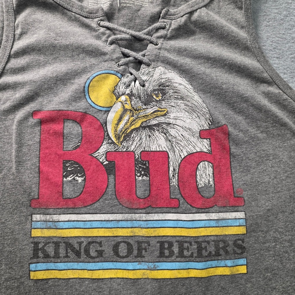 Budweiser King Of Beers Mens 2X Graphic Tank Top Gray Lace Up Brew City - Picture 4 of 7
